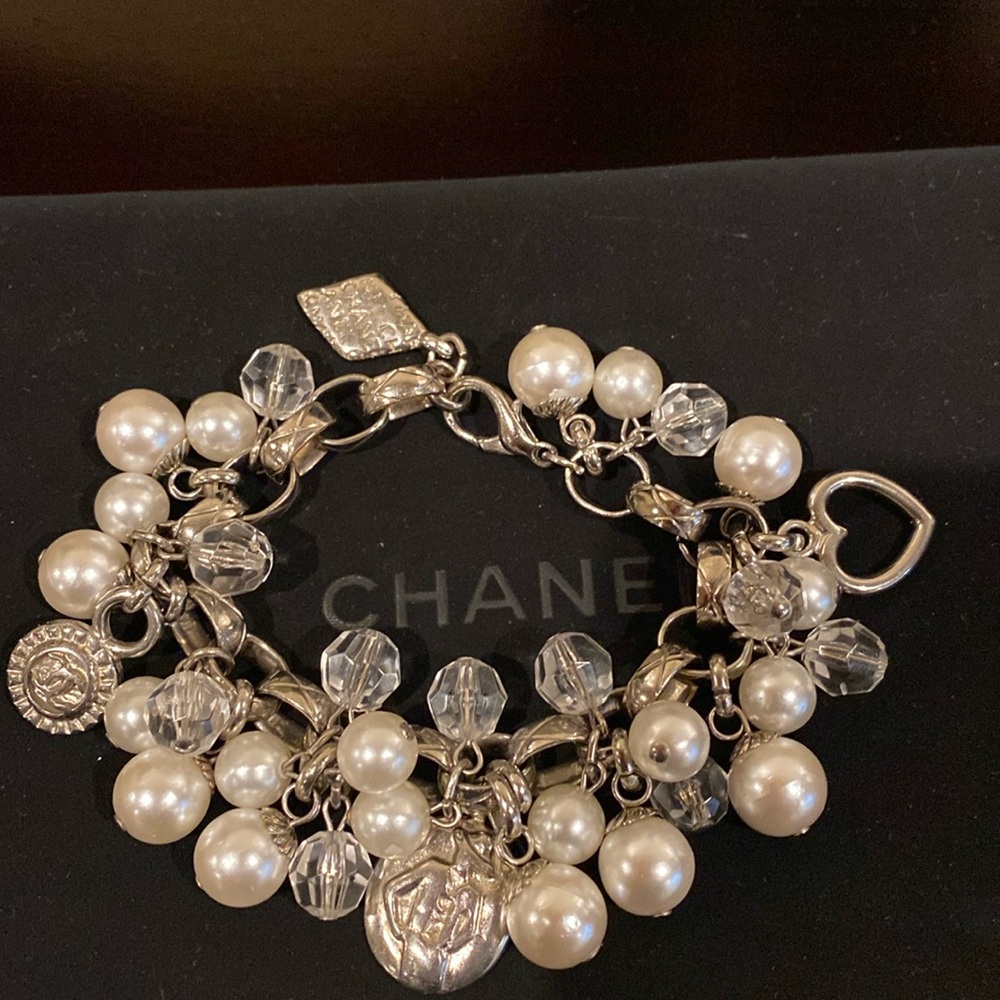 Vintage Chanel Silver and White Charm Bracelet